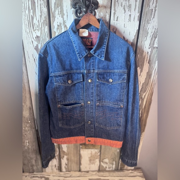 Wild and Leathal Trash W&LT Denim Jacket with Orange Trim Size Large - Picture 11 of 15